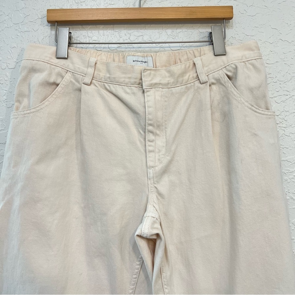 Banana Republic Factory Twill Straight Cream Pants Elastic Back Size L - Picture 3 of 13
